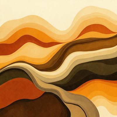 The primary subject of the image is a colorful, abstract design featuring a mix of orange, brown, and white colors. The setting is a large, patterned surface, possibly a wallpaper or a painting. The visual style is a combination of digital art and illustration, creating a unique and eye-catching design. The colors and mood of the image are vibrant and lively, with a sense of depth and texture that adds to the overall aesthetic appeal.